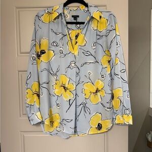Ann Taylor Blue and Yellow Floral Blouse
